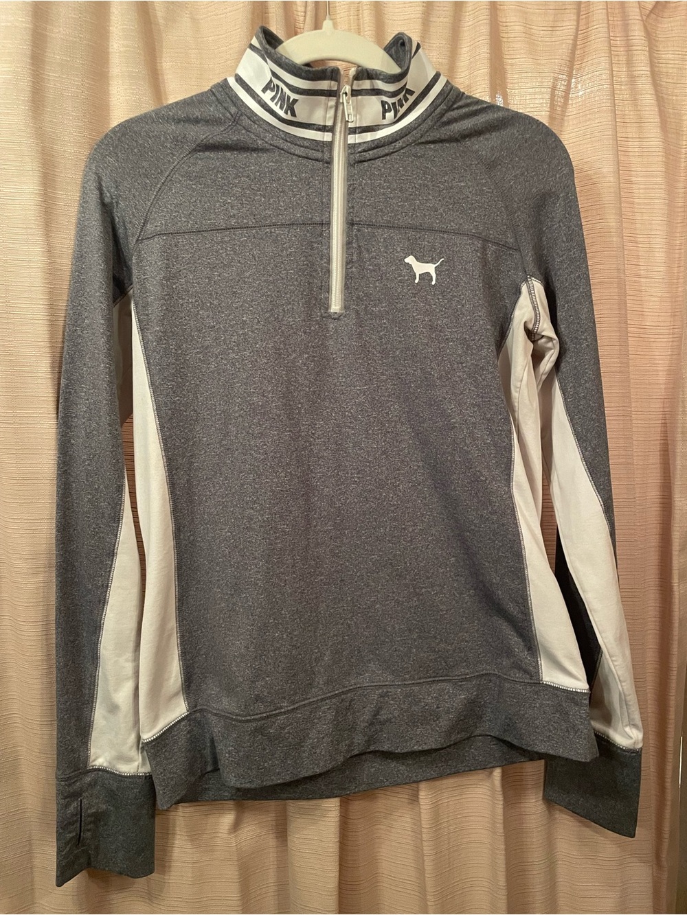 PINK Victoria's Secret Gray and White 1/4 Zip Pullover Sweater